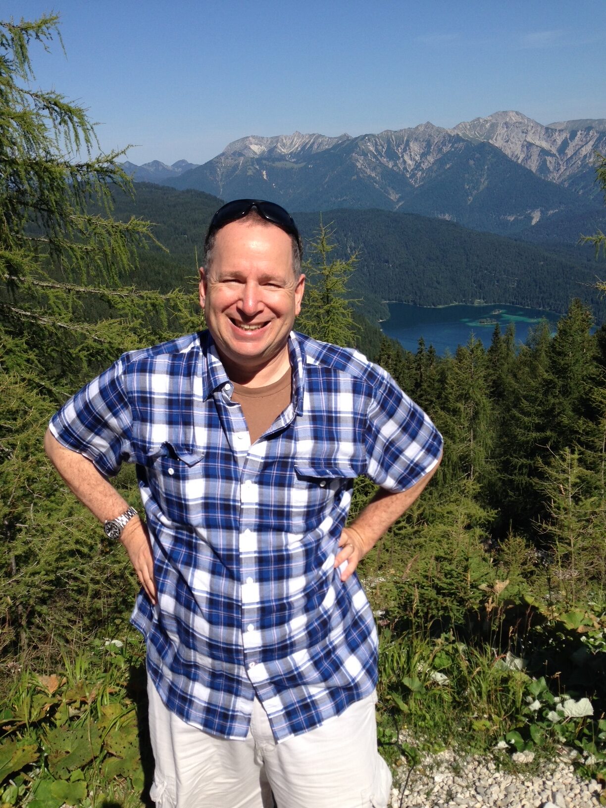 Michael Gold at a stop on the cog train coming down from the Zugspitze in Germany.