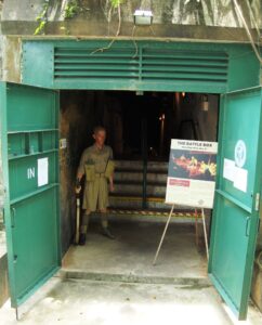 Stepping 9 meters underground into the bomb-proof bunker.